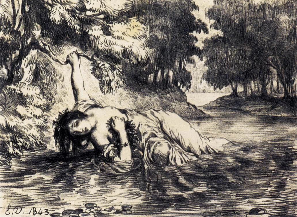 La morte di Ofelia - litografia, Musée Eugène Delacroix, Paris